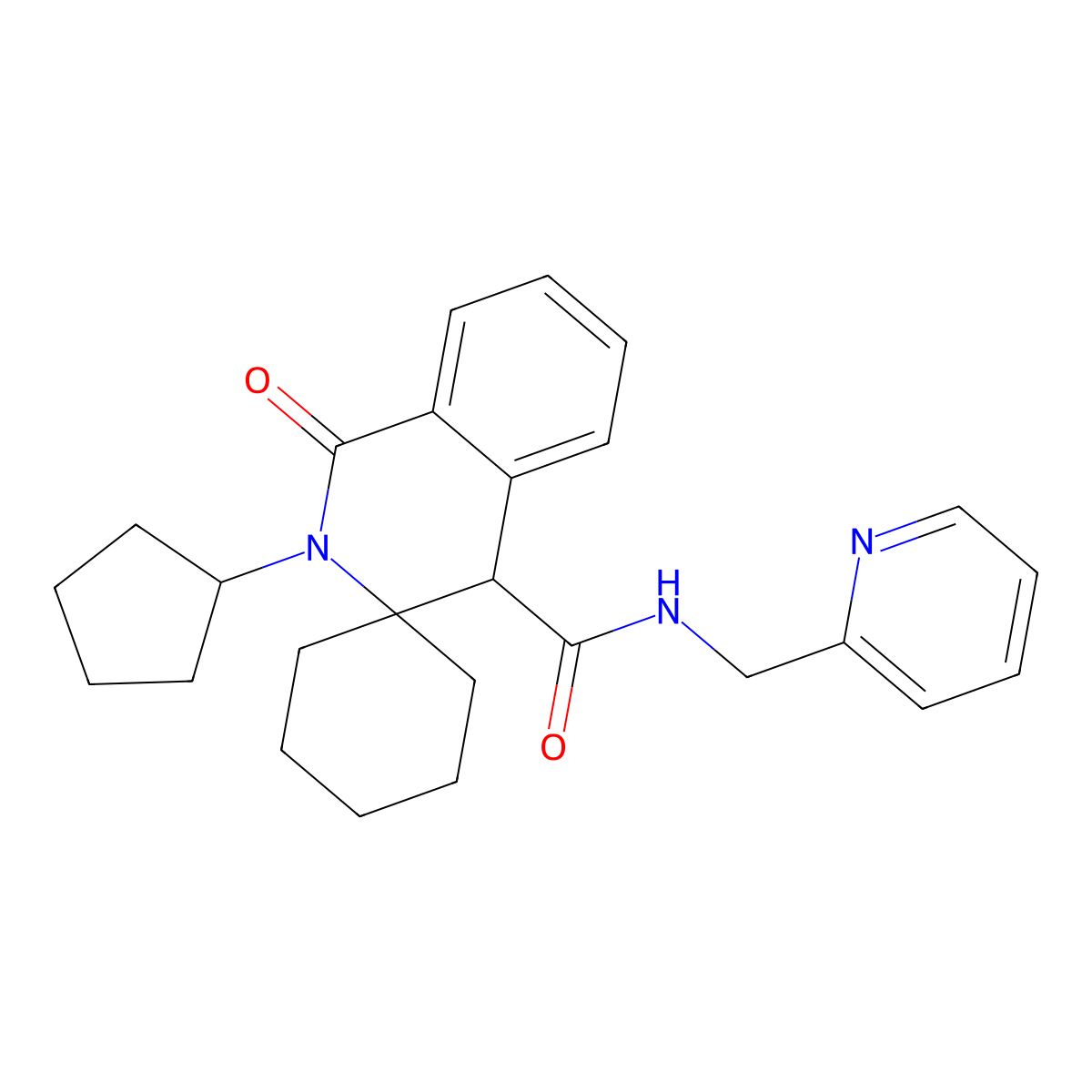 2'-cyclopentyl-1'-oxo-N-(pyridin-2-ylmethyl)-1',4'-dihydro-2'H-spiro[cyclohexane-1,3'-isoquinoline]-4'-carboxamide molecular structure, CAS 1212480-54-0