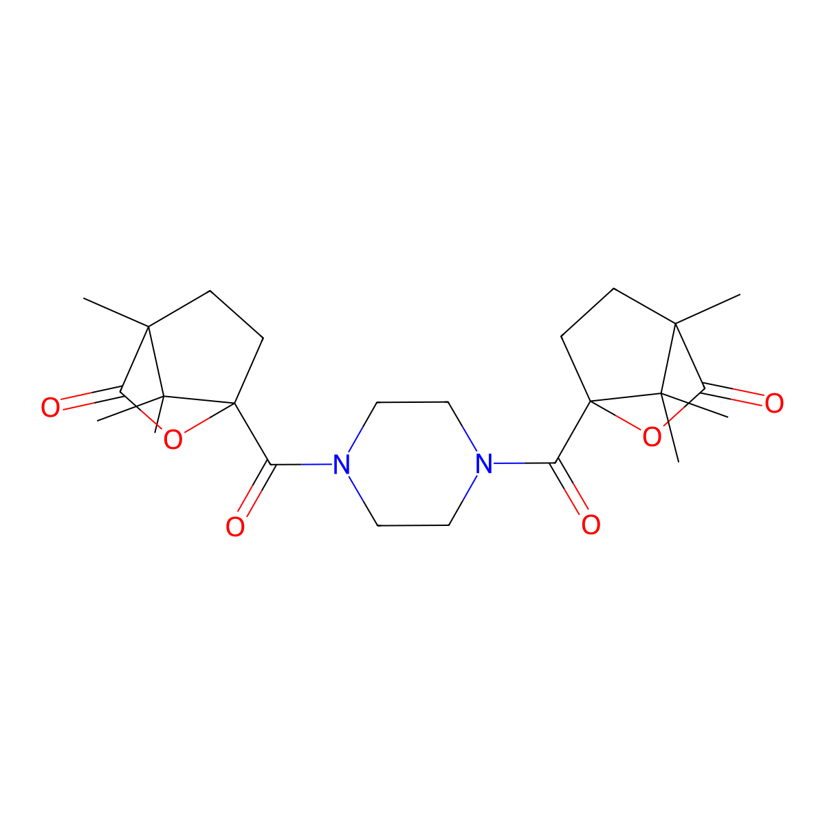1,1'-(Piperazine-1,4-diyldicarbonyl)bis(4,7,7-trimethyl-2-oxabicyclo[2.2.1]heptan-3-one) molecular structure, CAS 1212483-73-2