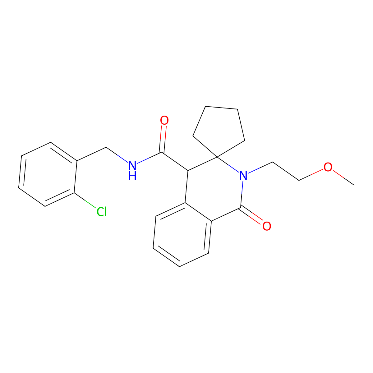 Spiro[cyclopentane-1,3'(2'H)-isoquinoline]-4'-carboxamide, N-[(2-chlorophenyl)methyl]-1',4'-dihydro-2'-(2-methoxyethyl)-1'-oxo- molecular structure, CAS 1212484-58-6