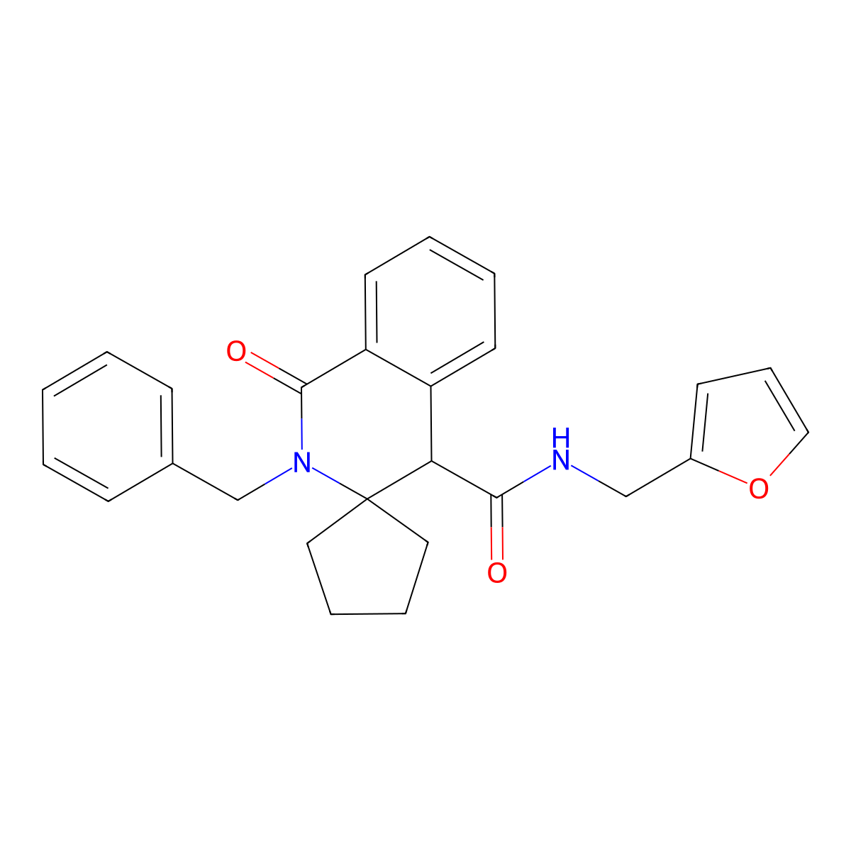 2'-benzyl-N-(furan-2-ylmethyl)-1'-oxo-1',4'-dihydro-2'H-spiro[cyclopentane-1,3'-isoquinoline]-4'-carboxamide molecular structure, CAS 1212486-18-4