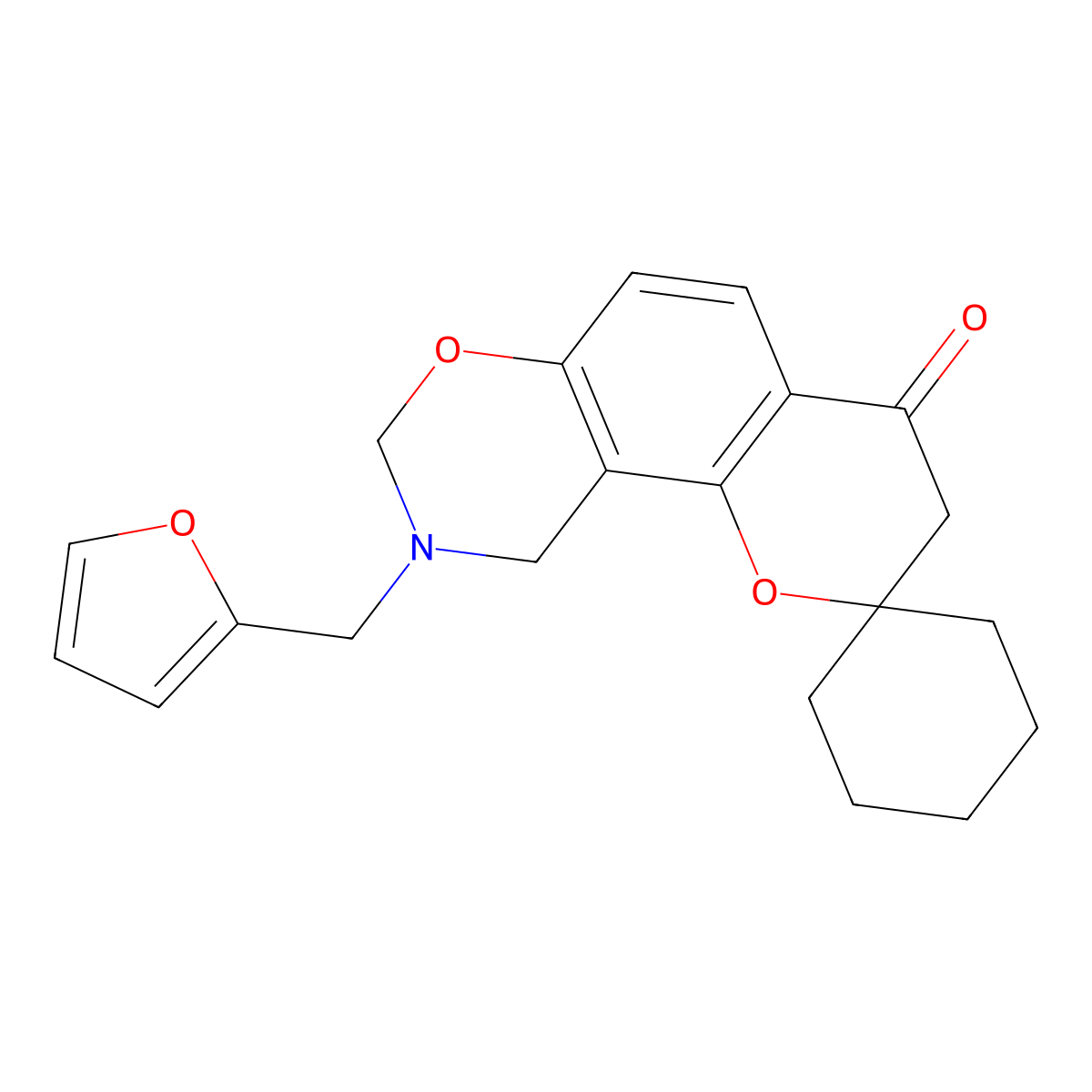 9-(furan-2-ylmethyl)-9,10-dihydro-8H-spiro[chromeno[8,7-e][1,3]oxazine-2,1'-cyclohexan]-4(3H)-one molecular structure, CAS 1212490-35-1