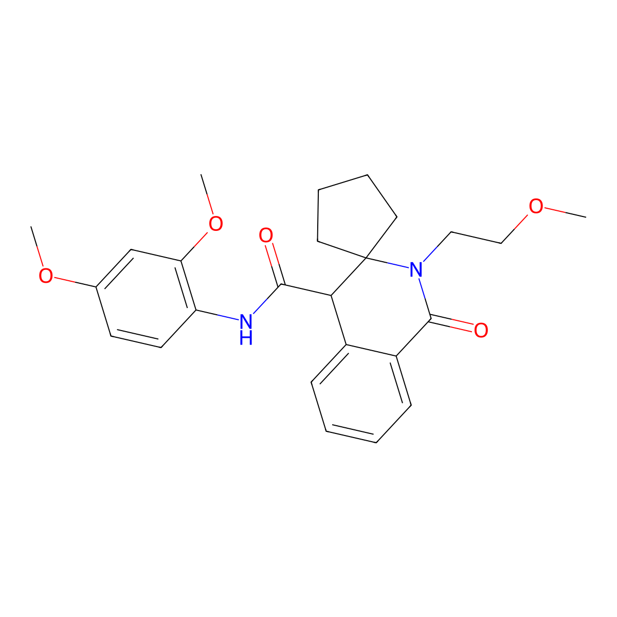 N-(2,4-dimethoxyphenyl)-2'-(2-methoxyethyl)-1'-oxo-1',4'-dihydro-2'H-spiro[cyclopentane-1,3'-isoquinoline]-4'-carboxamide molecular structure, CAS 1212494-43-3