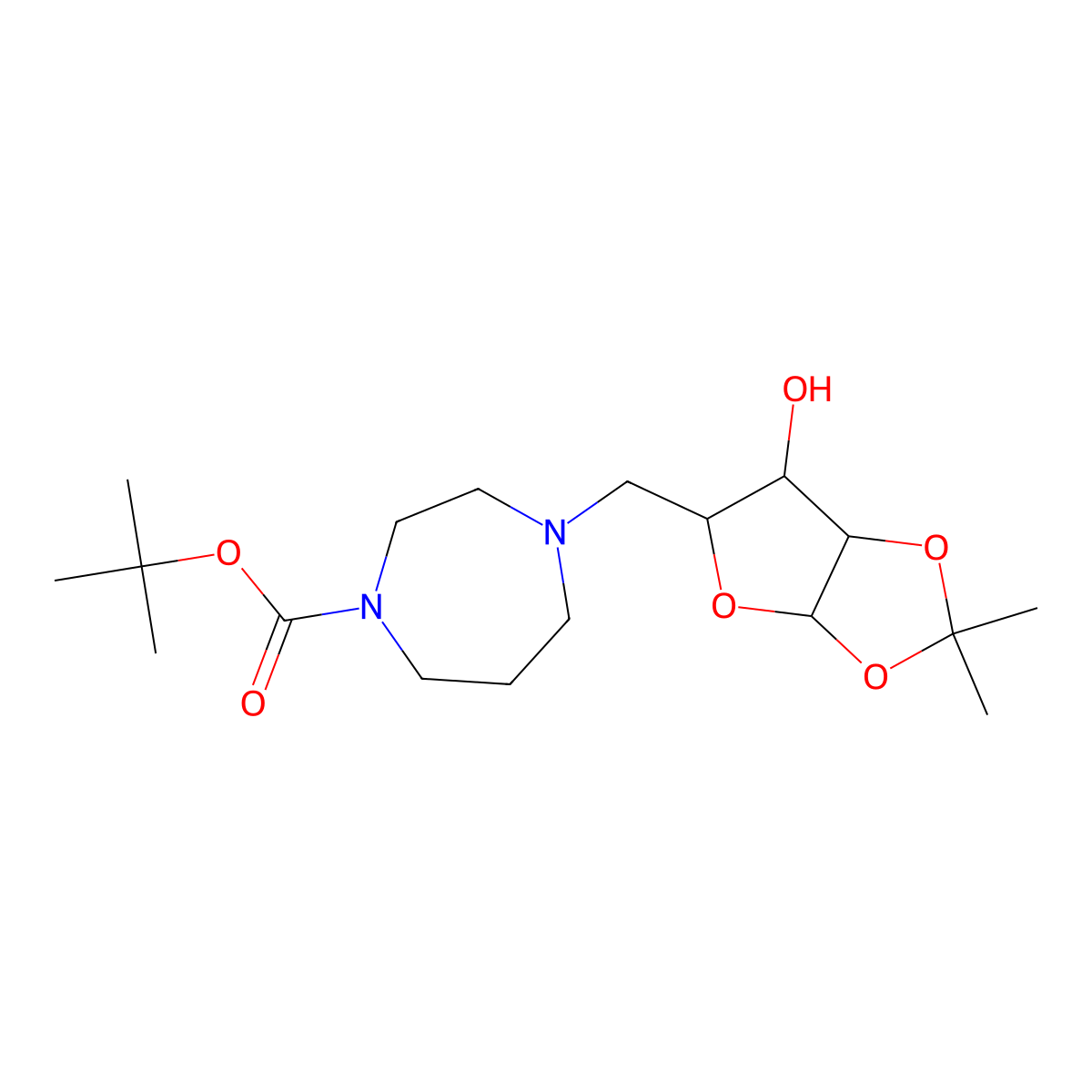 tert-Butyl 4-{[(3aR,5R,6S,6aR)-6-hydroxy-2,2-dimethyl-tetrahydro-2H-furo[2,3-d][1,3]dioxol-5-yl]methyl}-1,4-diazepane-1-carboxylate molecular structure, CAS 1212512-40-7