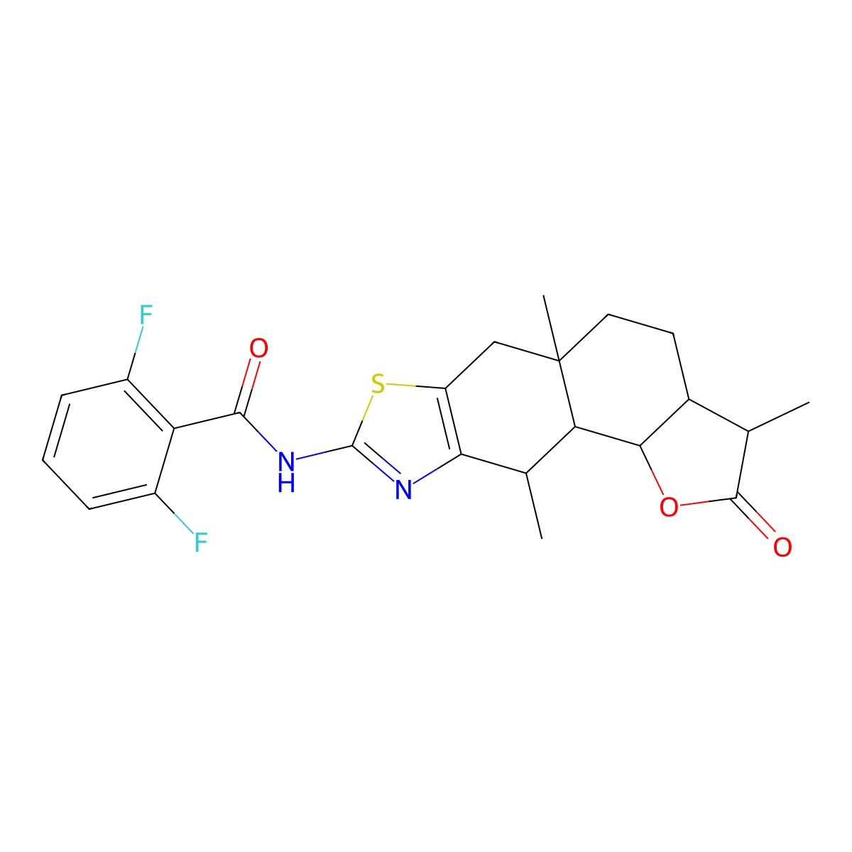 2,6-Difluoro-N-((3S,3aS,5aS,10S,10aS,10bS)-3,5a,10-trimethyl-2-oxo-2,3,3a,4,5,5a,6,10,10a,10b-decahydrofuro[3',2':7,8]naphtho[2,3-d]thiazol-8-yl)benzamide molecular structure, CAS 1212518-66-5