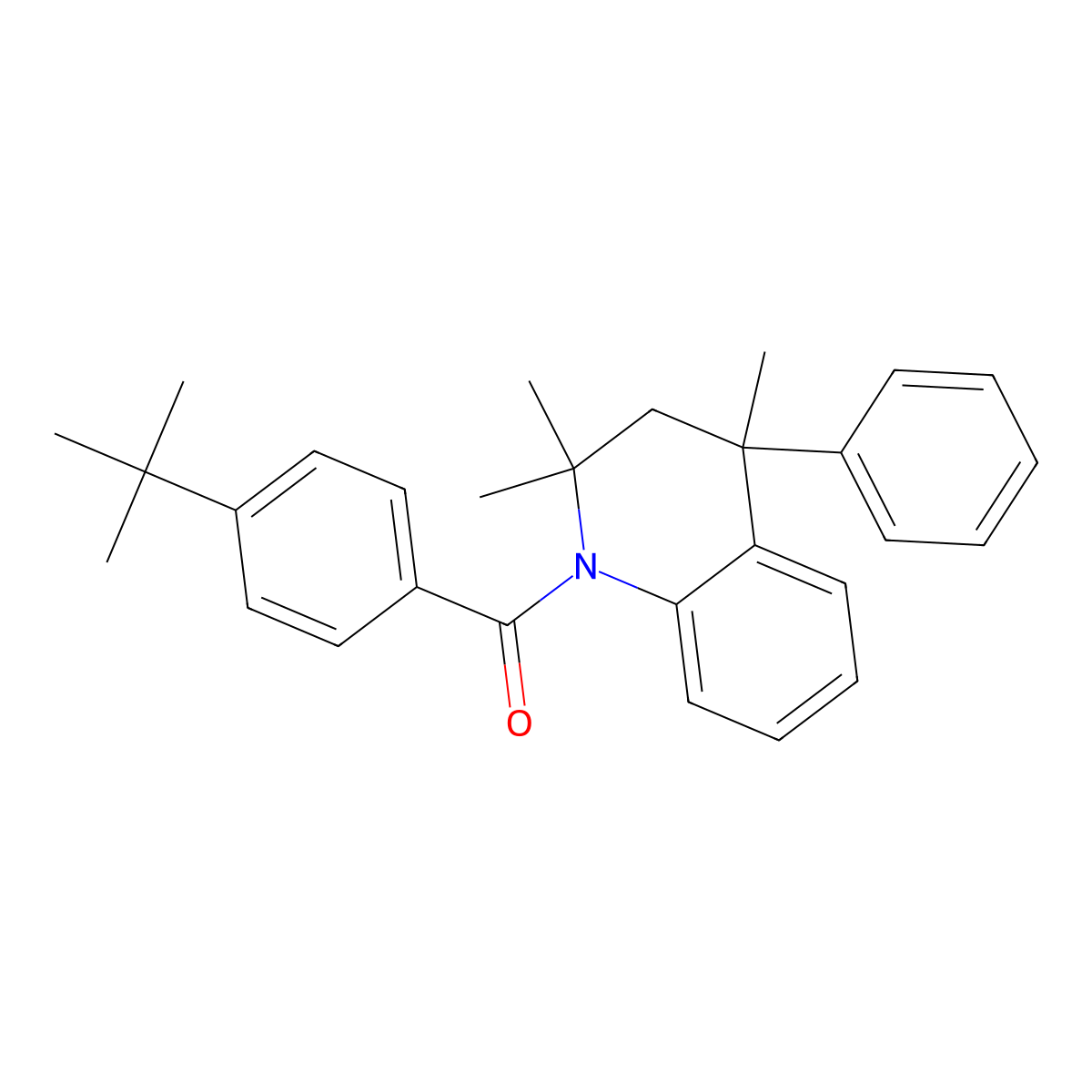 (4-tert-butylphenyl)(2,2,4-trimethyl-4-phenyl-3,4-dihydroquinolin-1(2H)-yl)methanone molecular structure, CAS 121259-30-1
