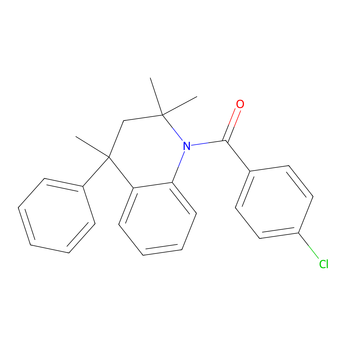 (4-chlorophenyl)-(2,2,4-trimethyl-4-phenyl-3H-quinolin-1-yl)methanone molecular structure, CAS 121259-31-2