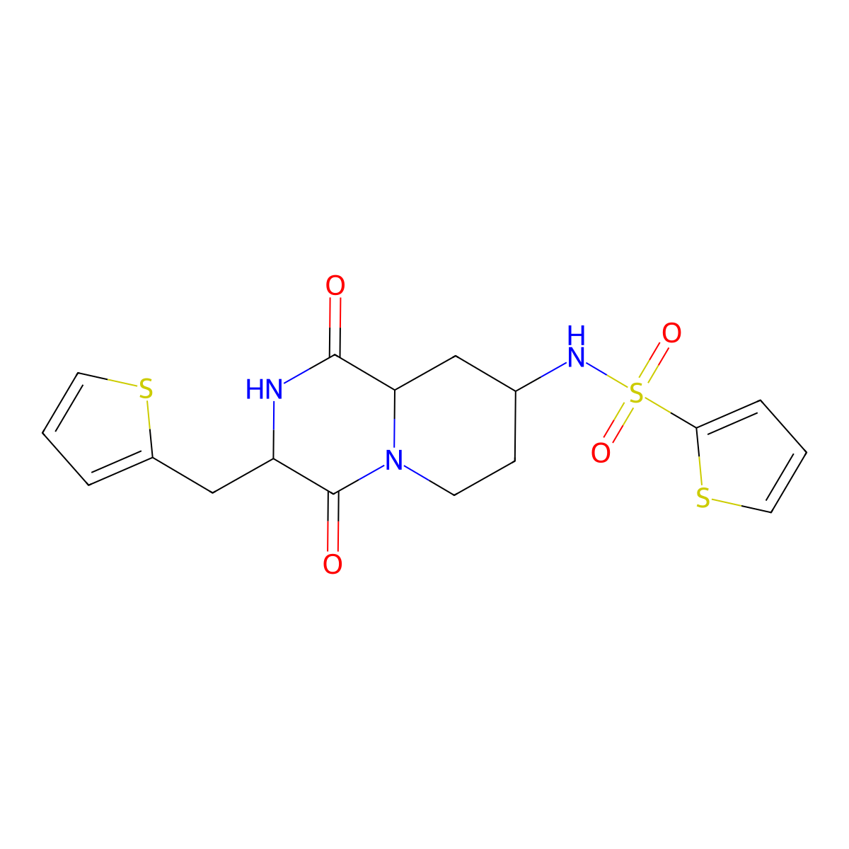 N-((3S,8S,9aS)-1,4-Dioxo-3-(thiophen-2-ylmethyl)octahydro-2H-pyrido[1,2-a]pyrazin-8-yl)thiophene-2-sulfonamide molecular structure, CAS 1212600-58-2
