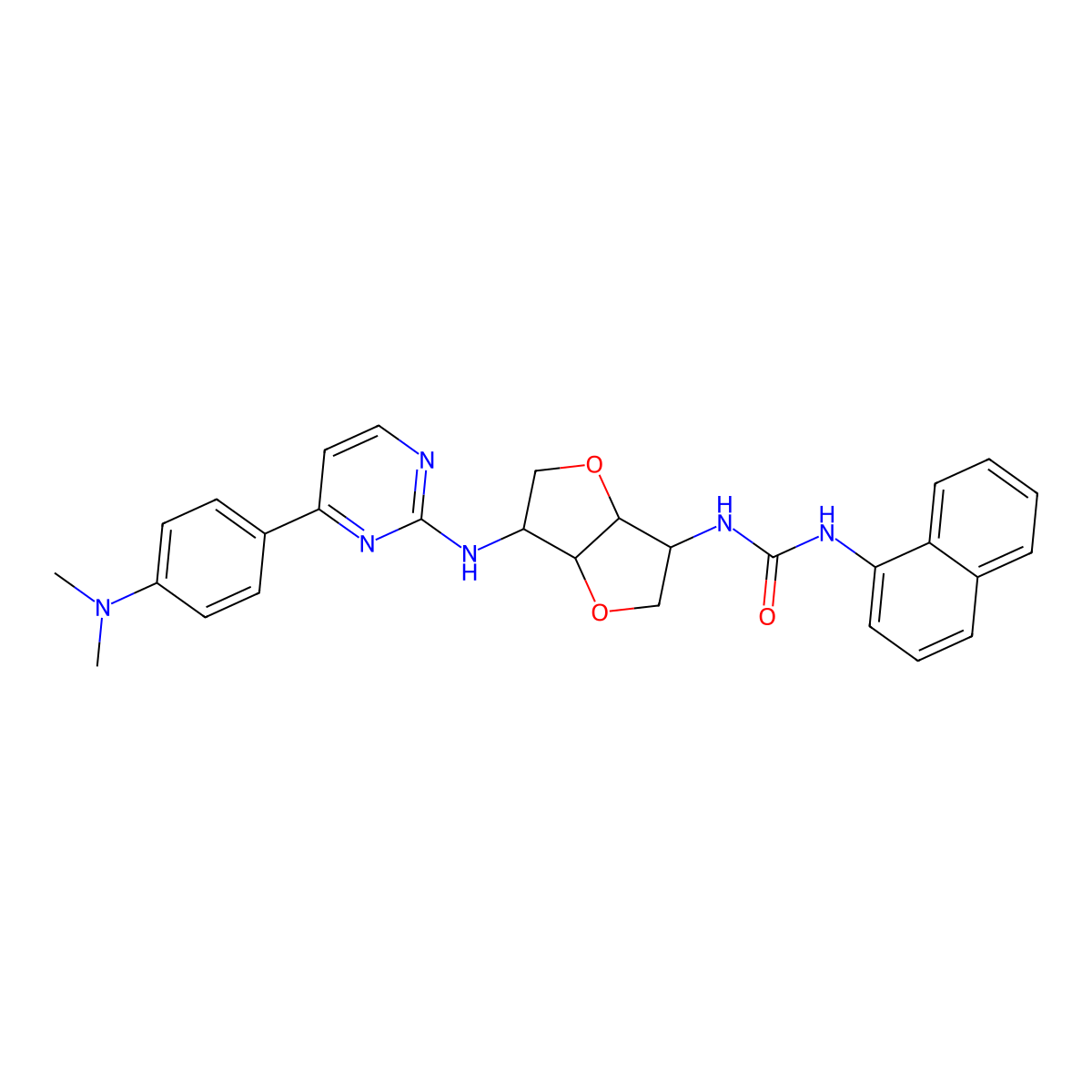 1-[(3S,3AR,6S,6aR)-3-[[4-(4-Dimethylaminophenyl)pyrimidin-2-yl]amino]-2,3,3a,5,6,6a-hexahydrofuro[2,3-d]furan-6-yl]-3-naphthalen-1-ylurea molecular structure, CAS 1212619-64-1