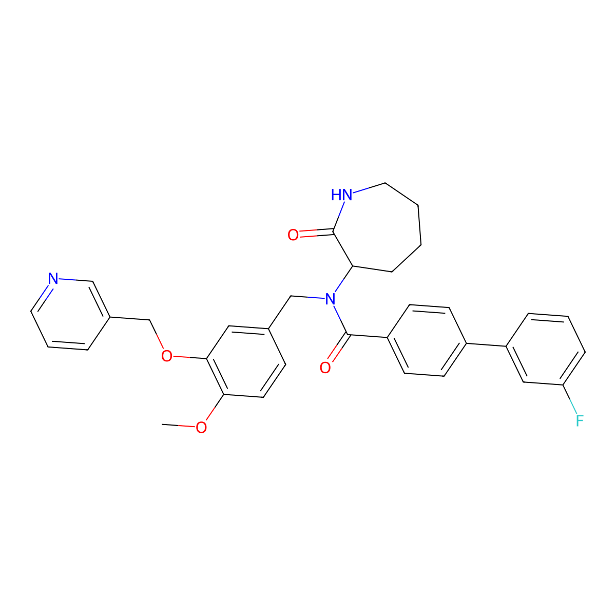 3'-fluoro-N-[4-methoxy-3-(3-pyridinylmethoxy)benzyl]-N-[(3S)-2-oxo-3-azepanyl]-4-biphenylcarboxamide molecular structure, CAS 1212636-54-8