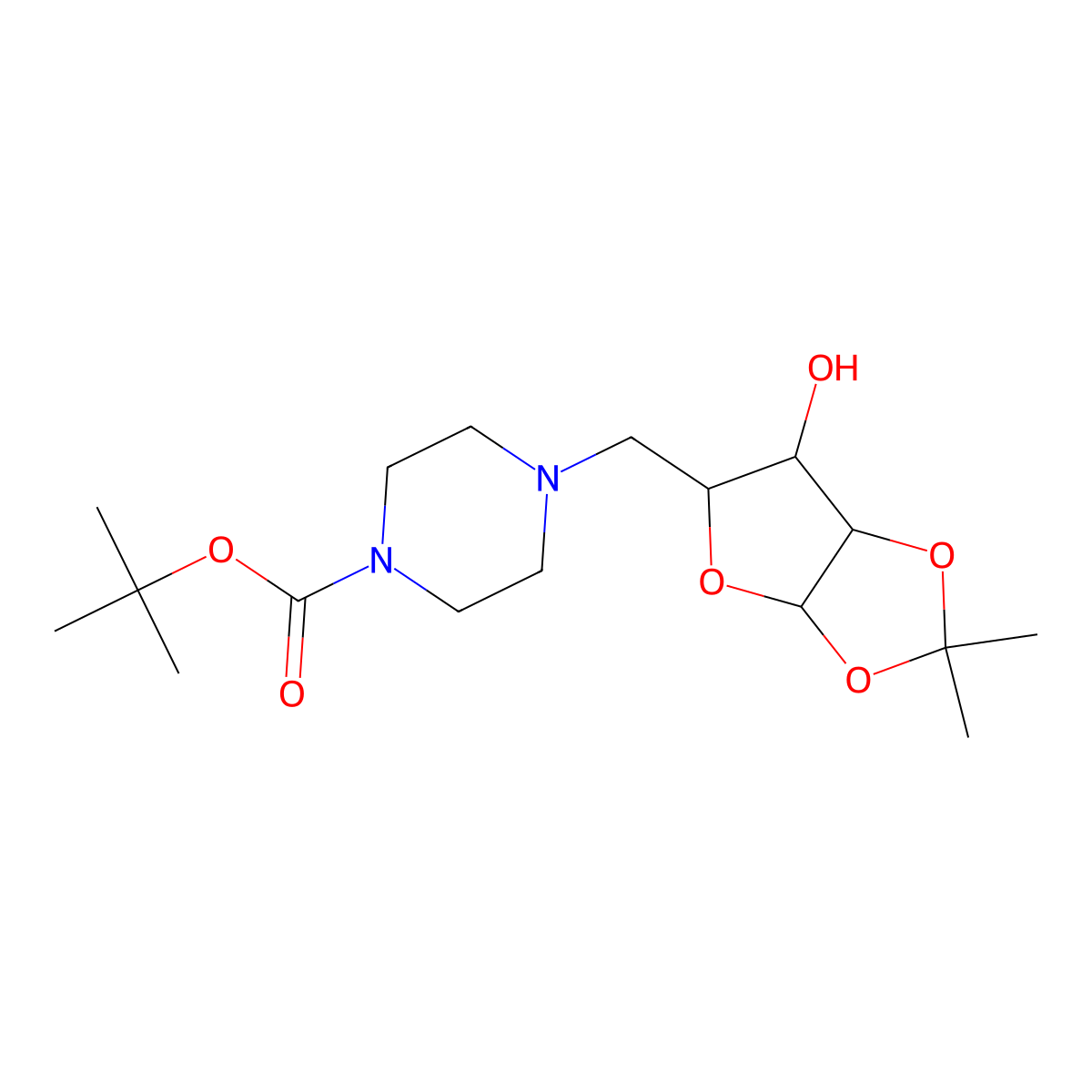tert-Butyl 4-{[(3aR,5R,6S,6aR)-6-hydroxy-2,2-dimethyl-tetrahydro-2H-furo[2,3-d][1,3]dioxol-5-yl]methyl}piperazine-1-carboxylate molecular structure, CAS 1212660-14-4