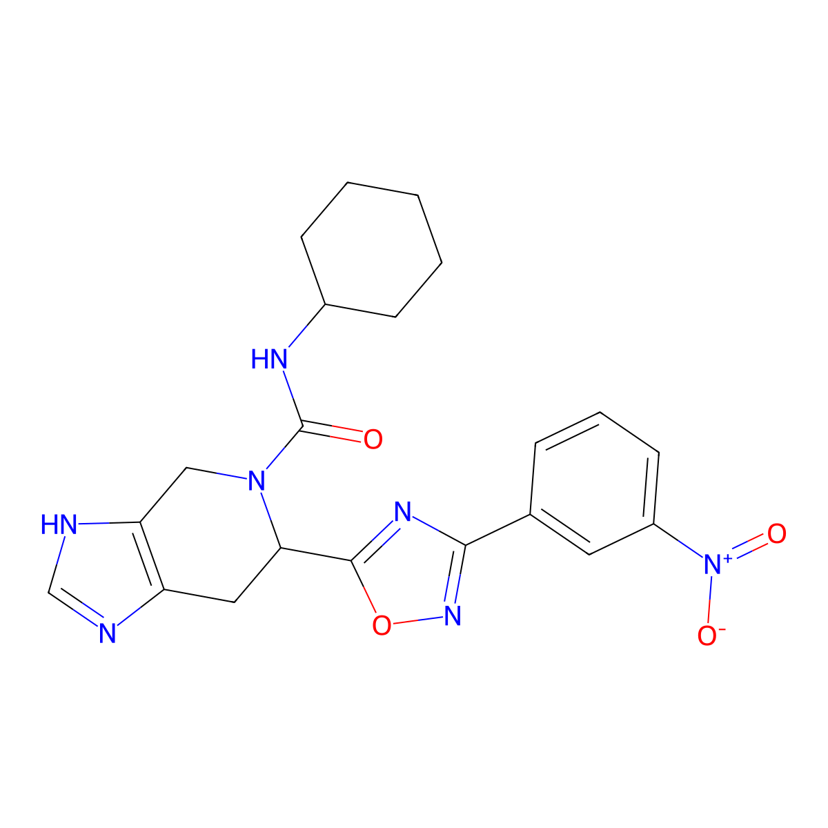 (6S)-N-cyclohexyl-6-[3-(3-nitrophenyl)-1,2,4-oxadiazol-5-yl]-1H,4H,5H,6H,7H-imidazo[4,5-c]pyridine-5-carboxamide molecular structure, CAS 1212661-70-5