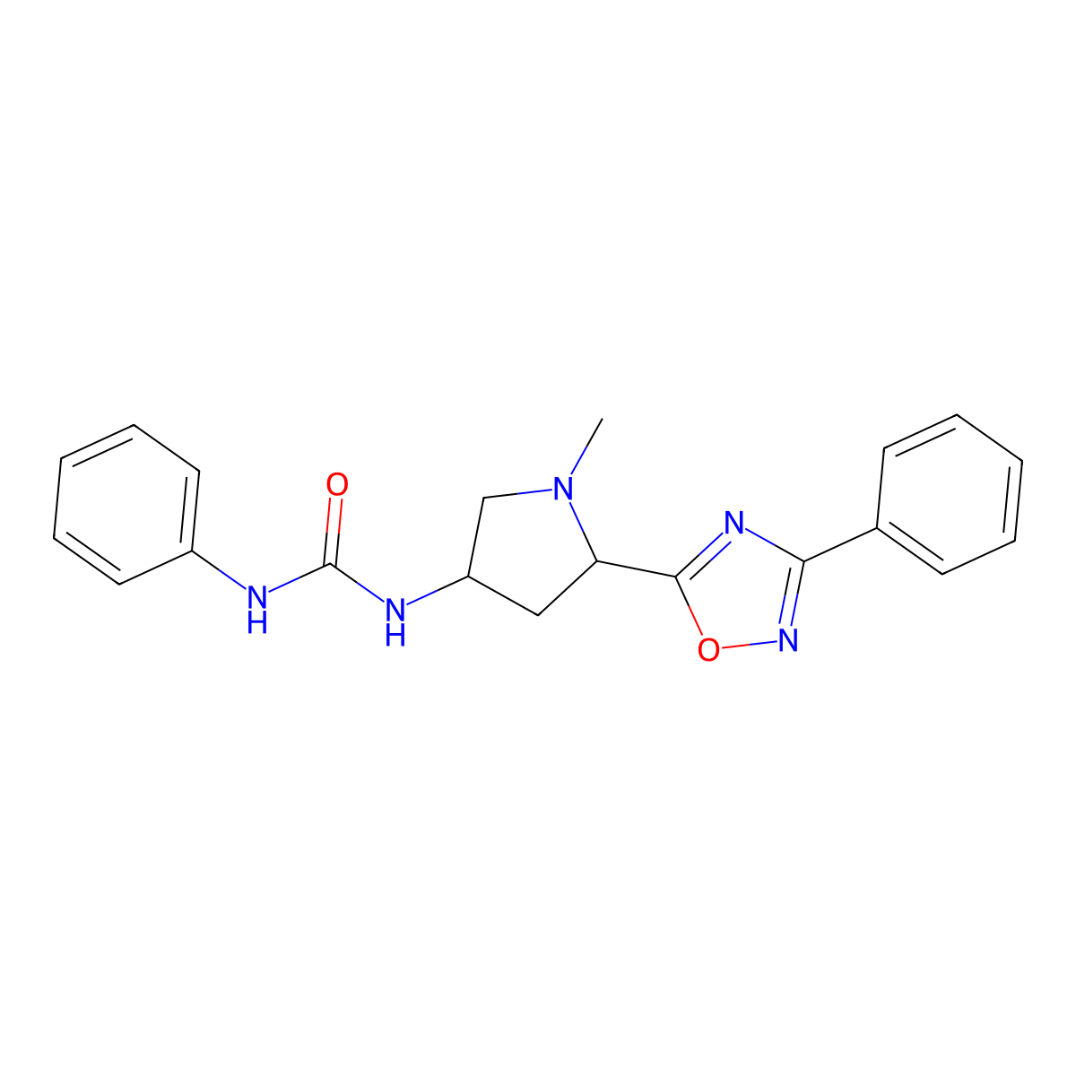 3-[(3S,5S)-1-methyl-5-(3-phenyl-1,2,4-oxadiazol-5-yl)pyrrolidin-3-yl]-1-phenylurea molecular structure, CAS 1212722-25-2