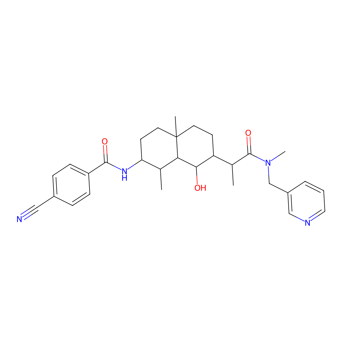 N-[(1S,2S,4aS,8S,8aS)-8-hydroxy-1,4a-dimethyl-7-[(2S)-1-[methyl(pyridin-3-ylmethyl)amino]-1-oxopropan-2-yl]-2,3,4,5,6,7,8,8a-octahydro-1H-naphthalen-2-yl]-4-cyanobenzamide molecular structure, CAS 1212741-64-4