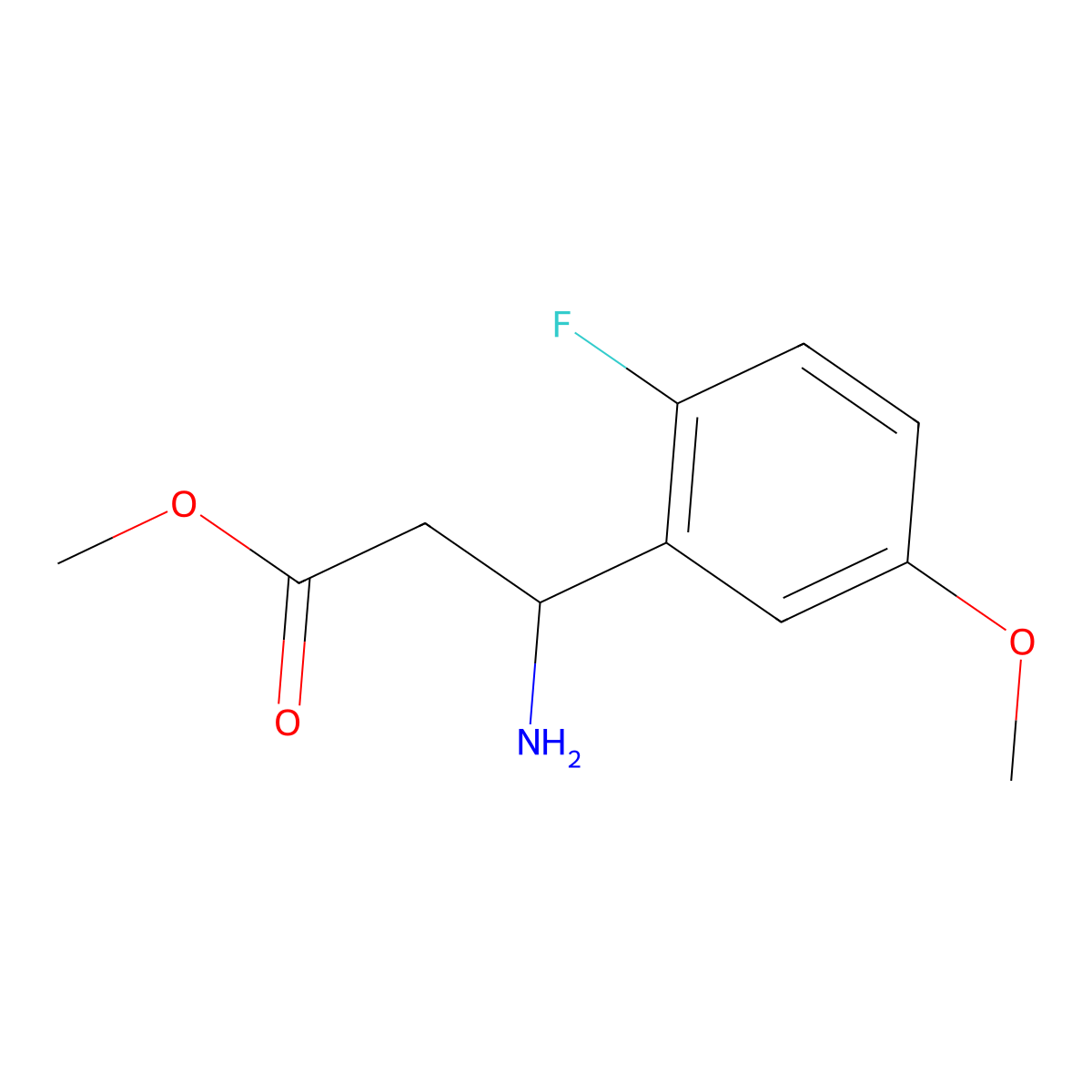 Methyl (R)-3-amino-3-(2-fluoro-5-methoxyphenyl)propanoate molecular structure, CAS 1212807-24-3