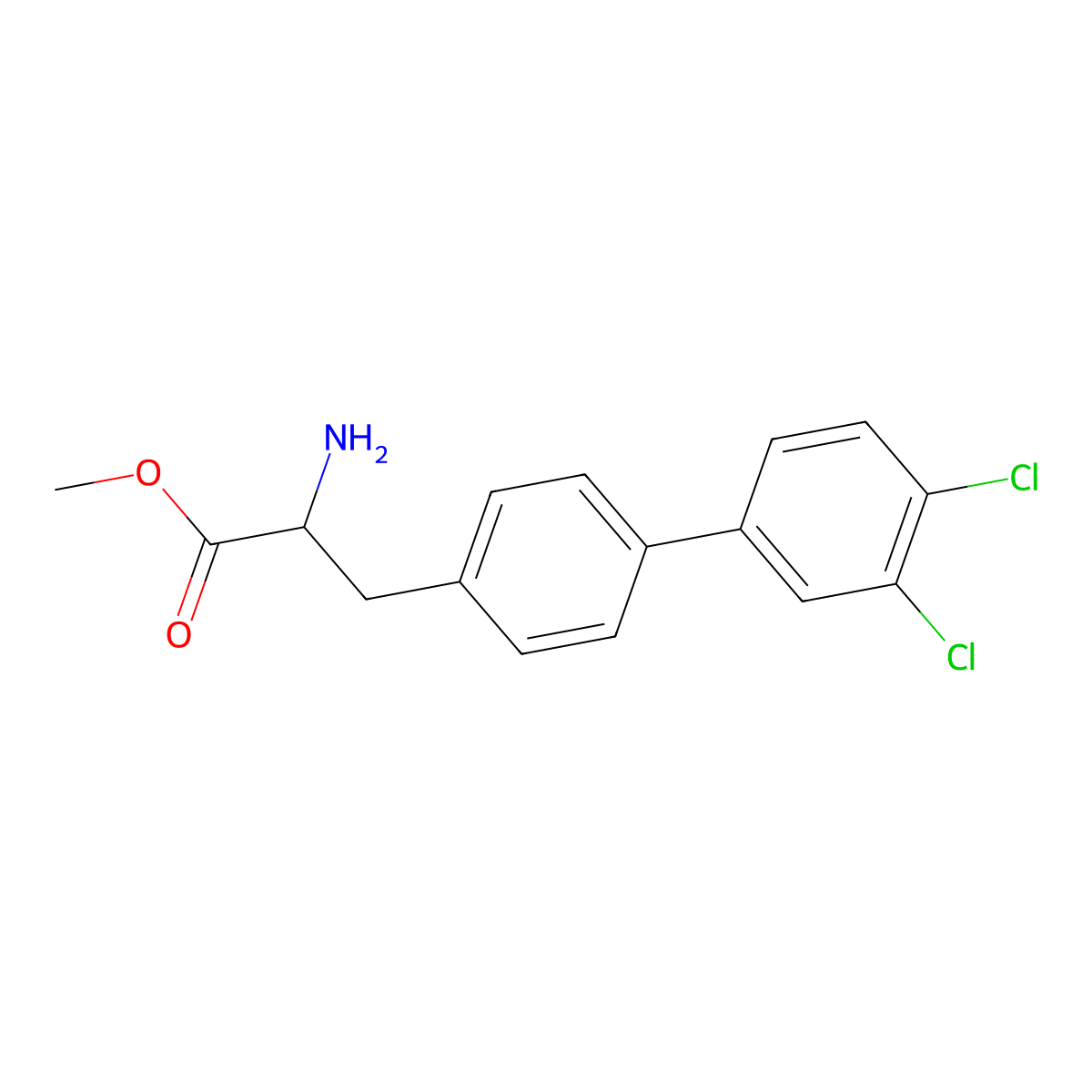 (R)-Methyl 2-amino-3-(3',4'-dichlorobiphenyl-4-yl)propanoate molecular structure, CAS 1212823-39-6