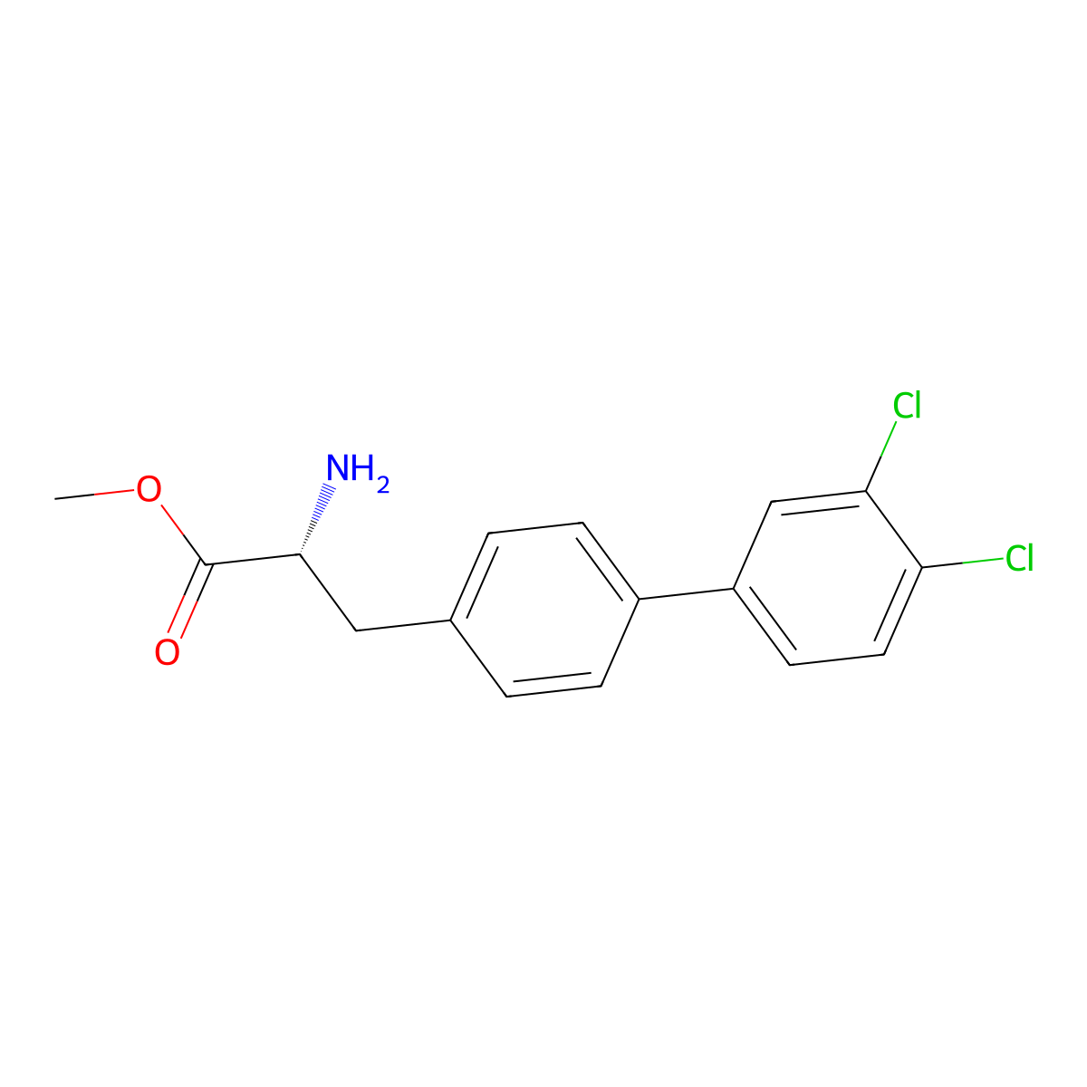 (R)-Methyl 2-amino-3-(3',4'-dichlorobiphenyl-4-yl)propanoate molecular structure, CAS 1212823-39-6