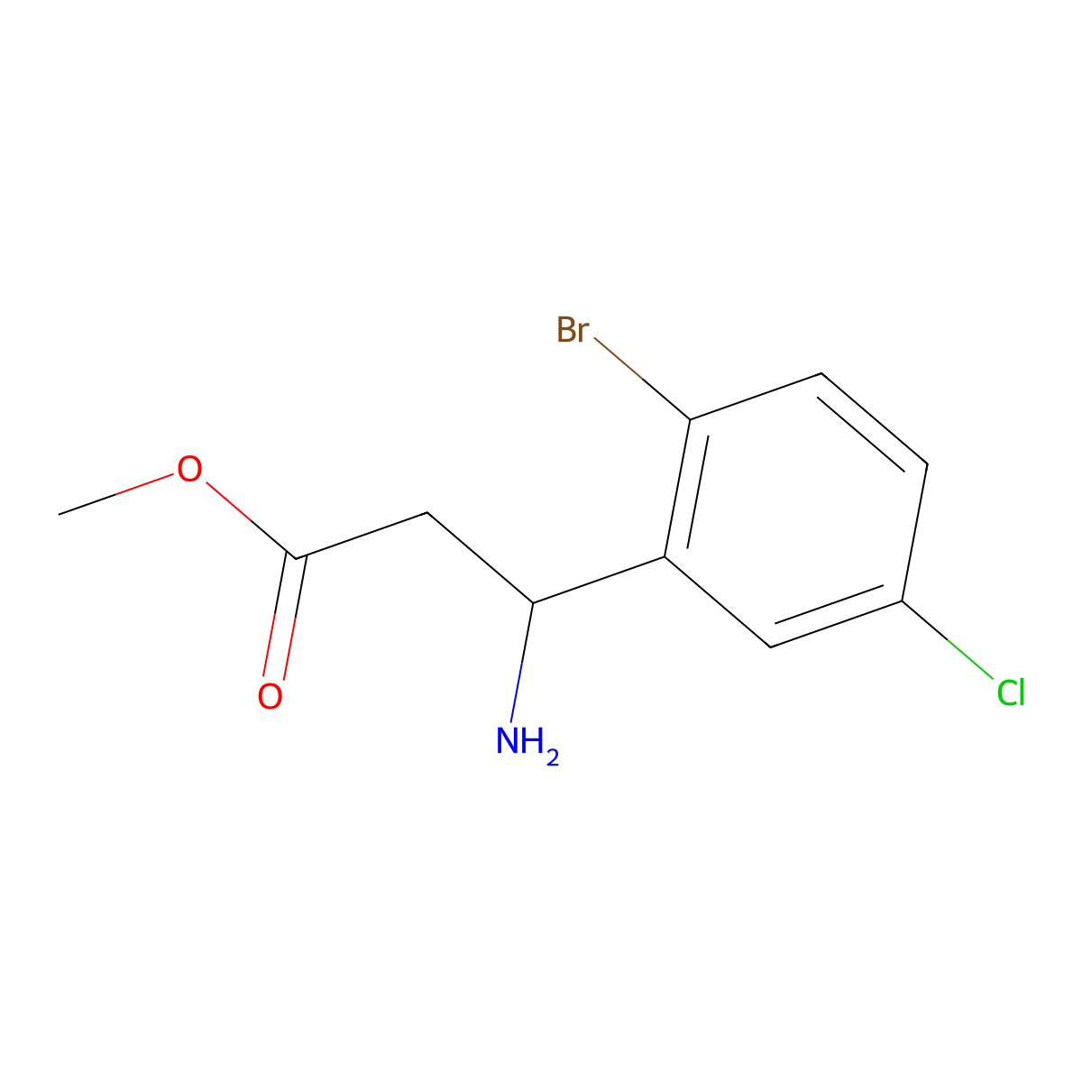 methyl (3S)-3-amino-3-(2-bromo-5-chlorophenyl)propanoate molecular structure, CAS 1212830-20-0