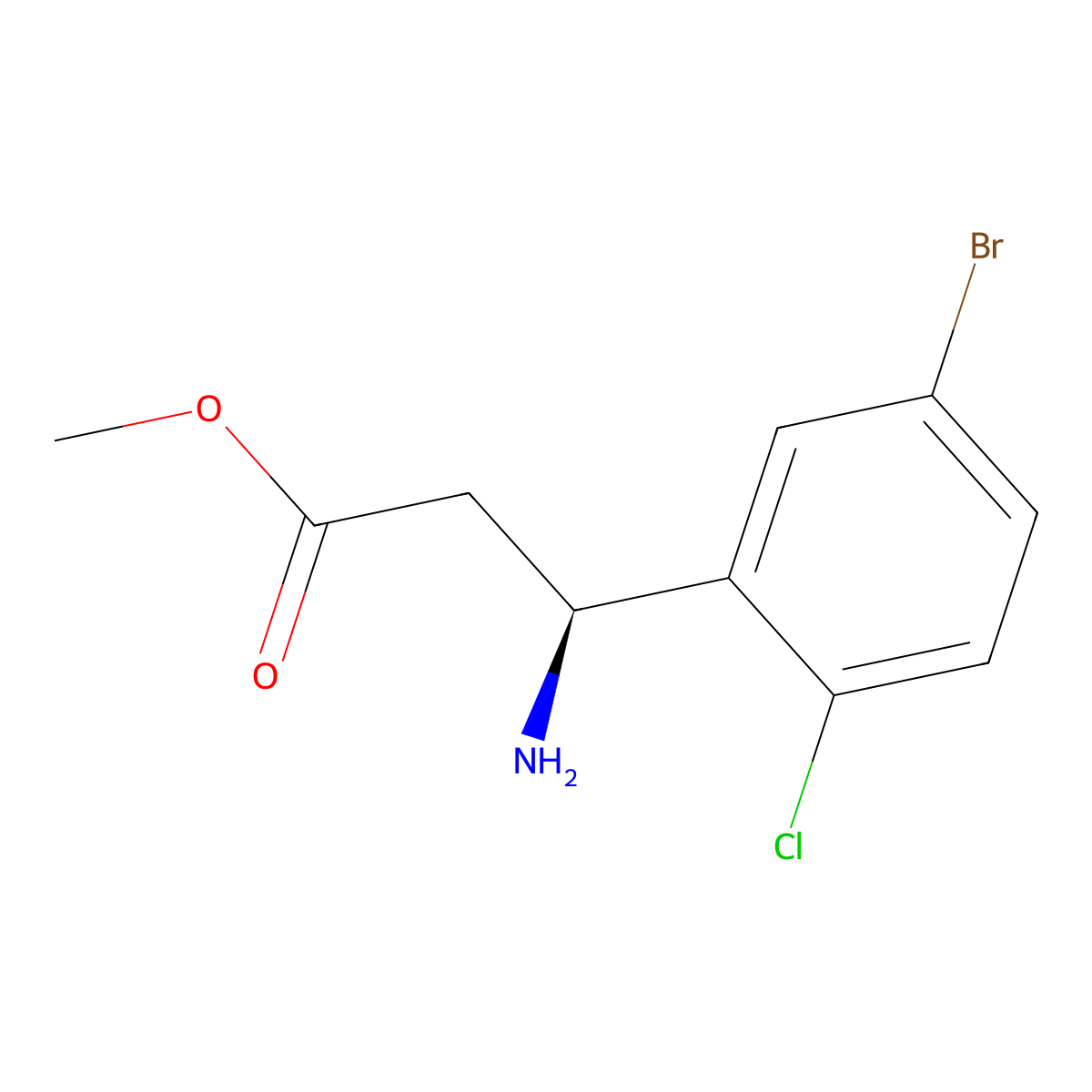 methyl (3S)-3-amino-3-(5-bromo-2-chlorophenyl)propanoate molecular structure, CAS 1212831-58-7