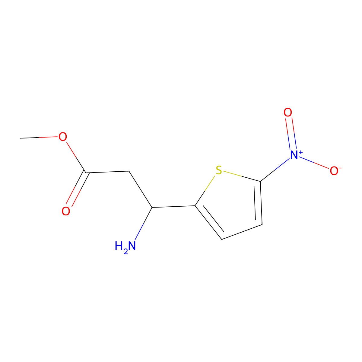 methyl (3S)-3-amino-3-(5-nitrothiophen-2-yl)propanoate molecular structure, CAS 1212832-52-4