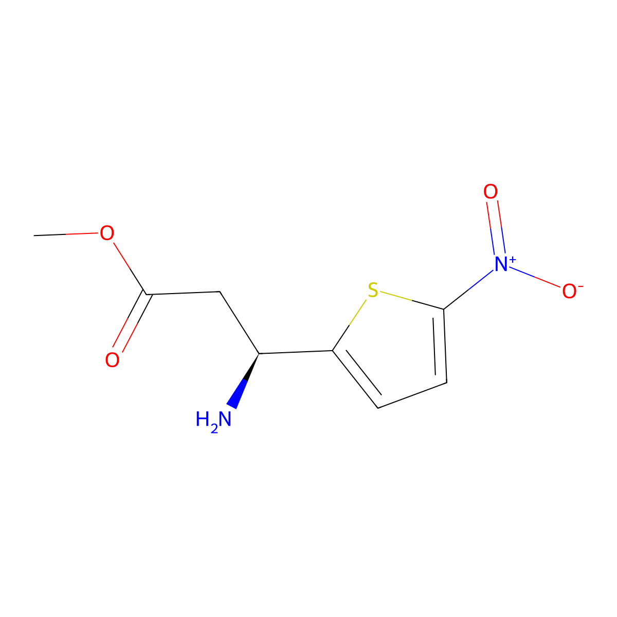 methyl (3S)-3-amino-3-(5-nitrothiophen-2-yl)propanoate molecular structure, CAS 1212832-52-4