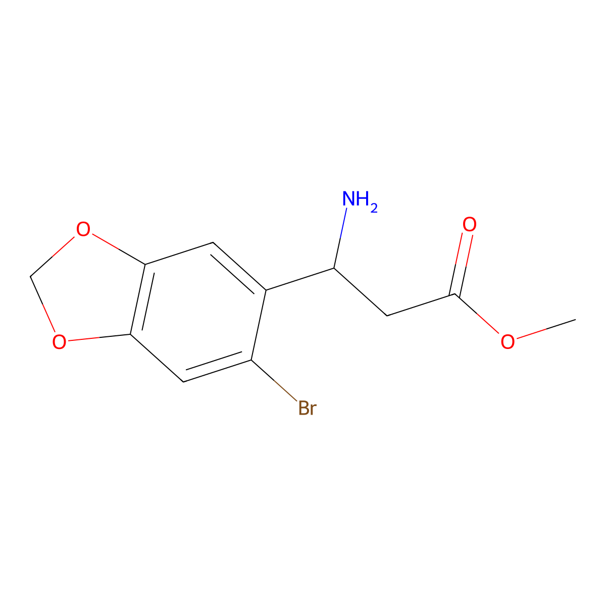 Methyl (3S)-3-amino-3-(6-bromo(2H-benzo[3,4-D]1,3-dioxolen-5-YL))propanoate molecular structure, CAS 1212852-60-2