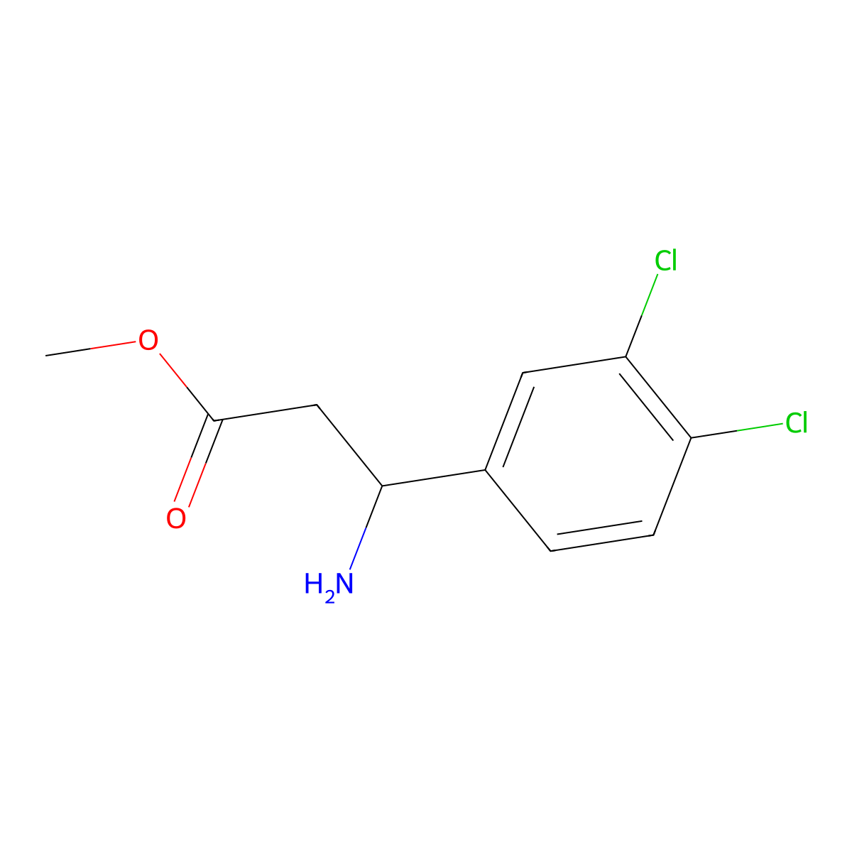 methyl (3R)-3-amino-3-(3,4-dichlorophenyl)propanoate molecular structure, CAS 1212868-99-9