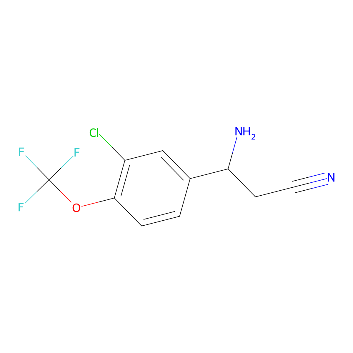 (3R)-3-Amino-3-[3-chloro-4-(trifluoromethoxy)phenyl]propanenitrile molecular structure, CAS 1212882-60-4