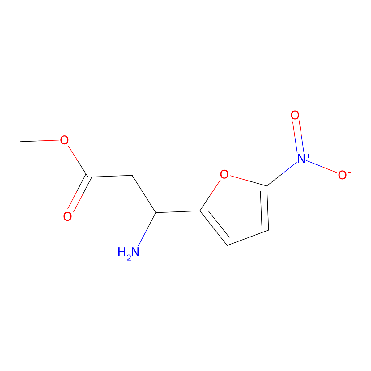 methyl (3R)-3-amino-3-(5-nitrofuran-2-yl)propanoate molecular structure, CAS 1212900-39-4