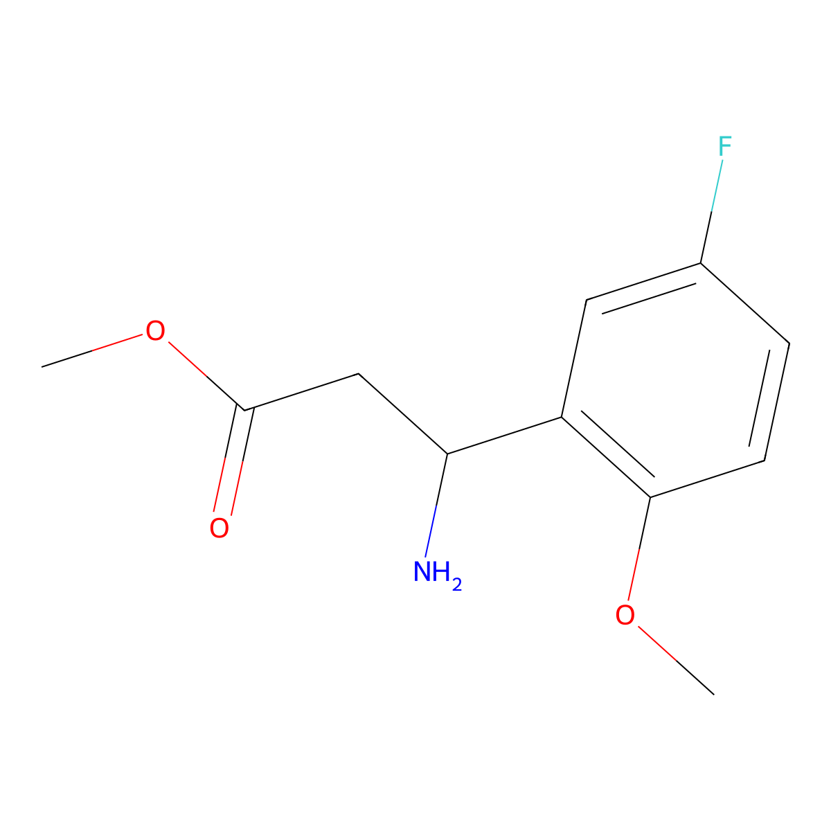 methyl (3S)-3-amino-3-(5-fluoro-2-methoxyphenyl)propanoate molecular structure, CAS 1212907-00-0
