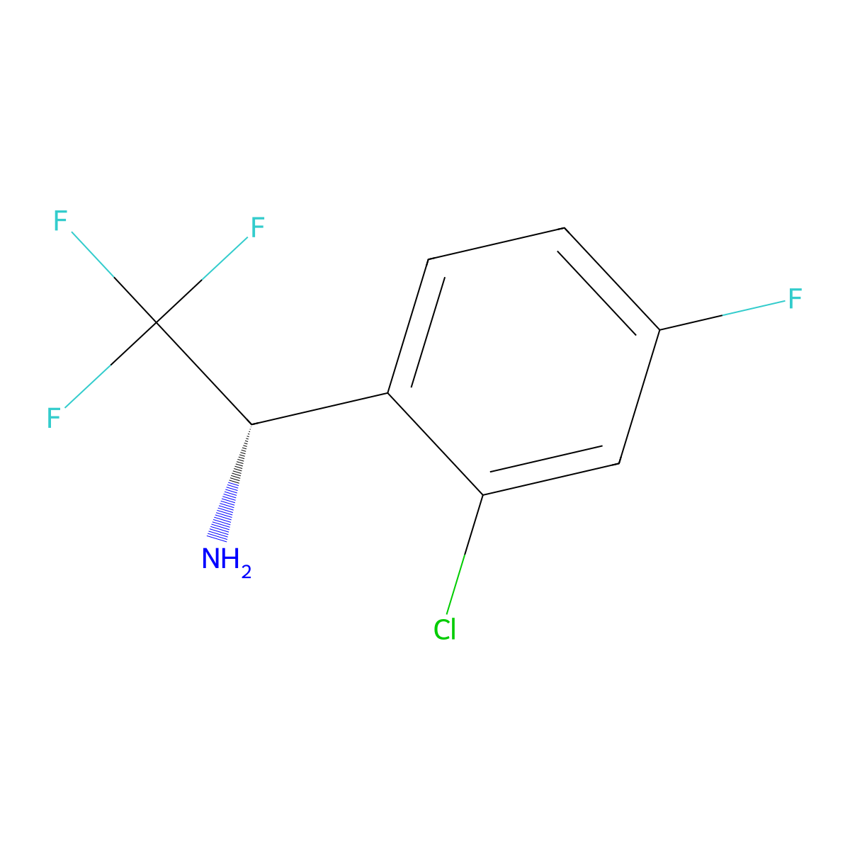 (S)-1-(2-Chloro-4-fluorophenyl)-2,2,2-trifluoroethan-1-amine molecular structure, CAS 1212915-61-1