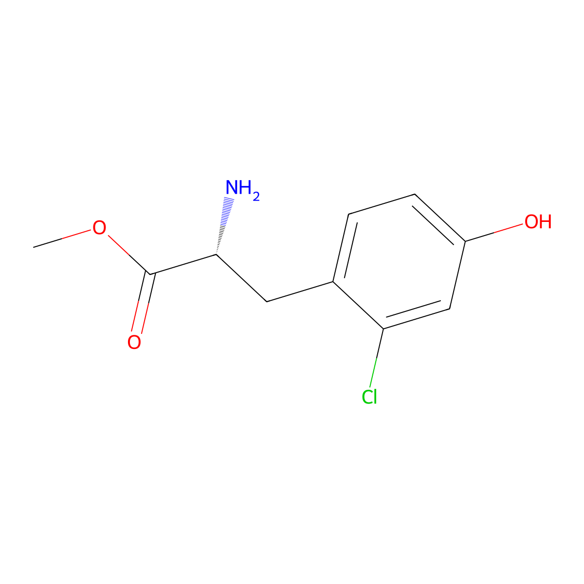 Methyl (R)-2-amino-3-(2-chloro-4-hydroxyphenyl)propanoate molecular structure, CAS 1212920-51-8