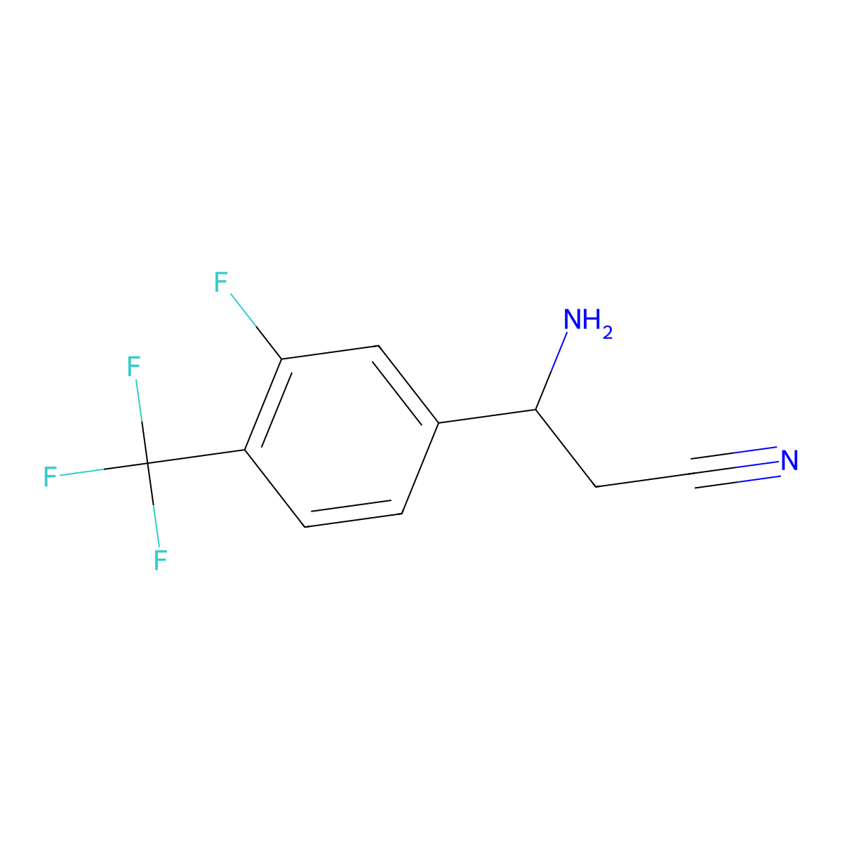 (3R)-3-Amino-3-[3-fluoro-4-(trifluoromethyl)phenyl]propanenitrile molecular structure, CAS 1212925-94-4
