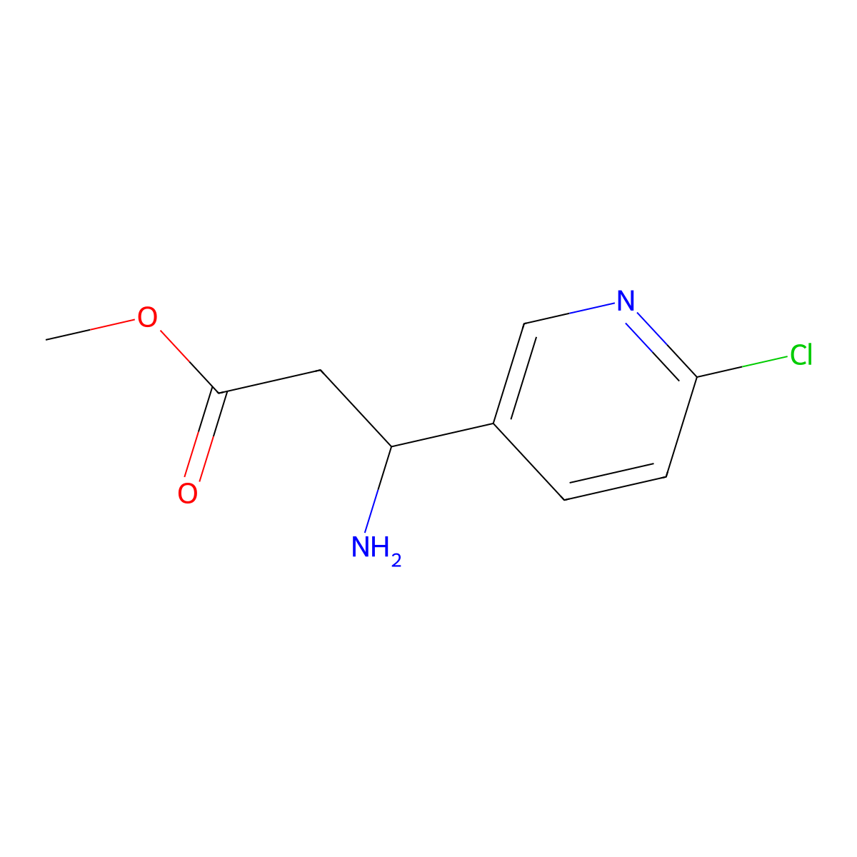 methyl (3R)-3-amino-3-(6-chloropyridin-3-yl)propanoate molecular structure, CAS 1212927-09-7