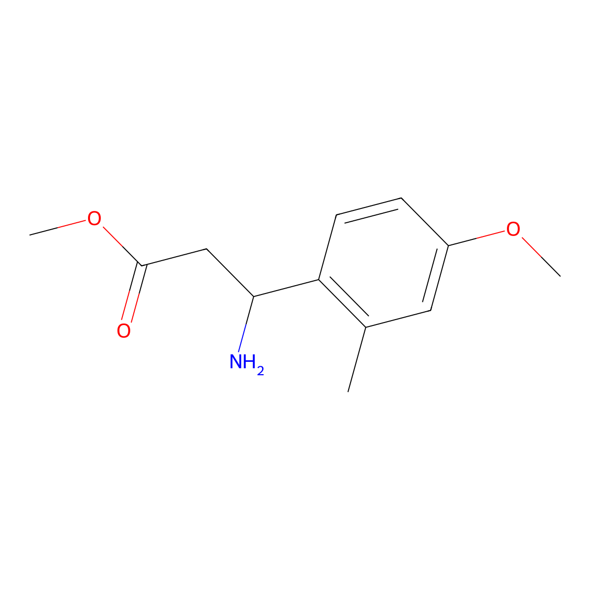 methyl (3S)-3-amino-3-(4-methoxy-2-methylphenyl)propanoate molecular structure, CAS 1212941-19-9