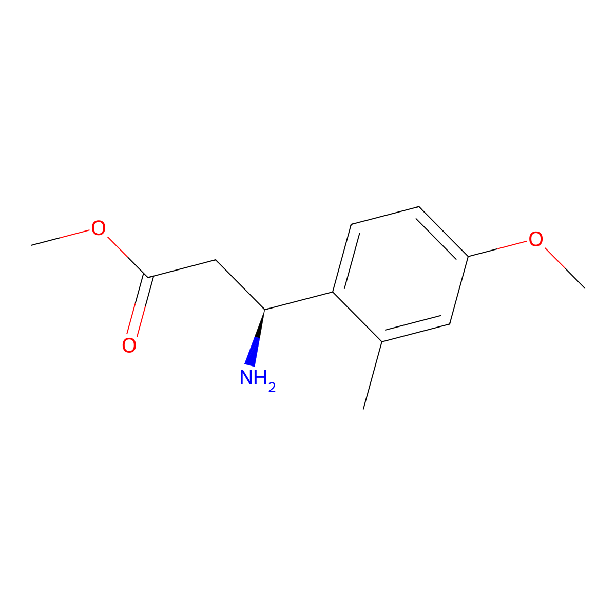 methyl (3S)-3-amino-3-(4-methoxy-2-methylphenyl)propanoate molecular structure, CAS 1212941-19-9