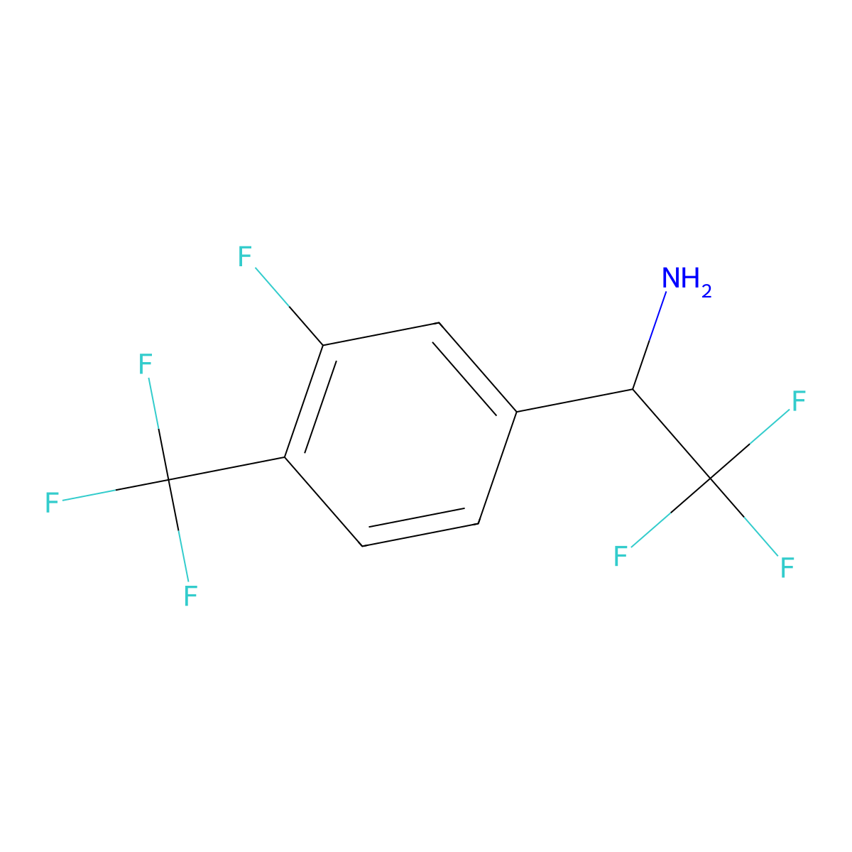 (R)-2,2,2-Trifluoro-1-(3-fluoro-4-(trifluoromethyl)phenyl)ethan-1-amine molecular structure, CAS 1212958-37-6