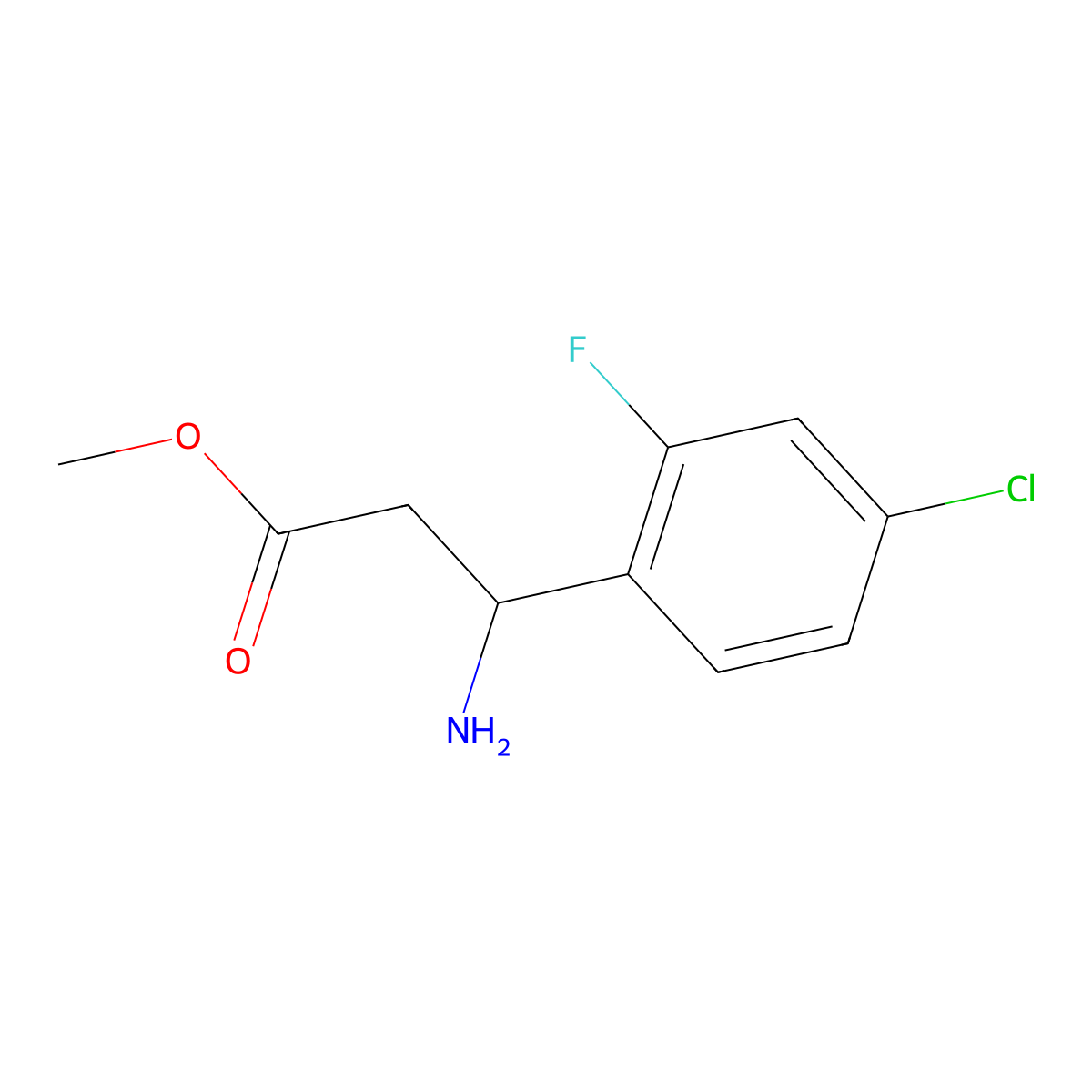 Methyl (betaS)-beta-amino-4-chloro-2-fluorobenzenepropanoate molecular structure, CAS 1212968-23-4