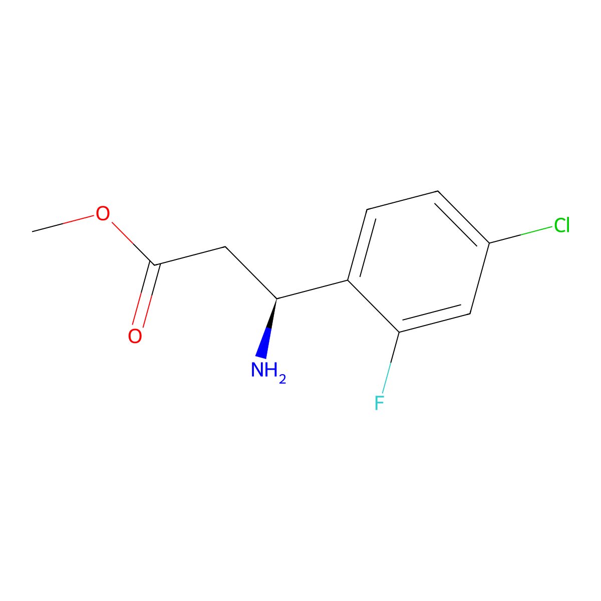 Methyl (betaS)-beta-amino-4-chloro-2-fluorobenzenepropanoate molecular structure, CAS 1212968-23-4