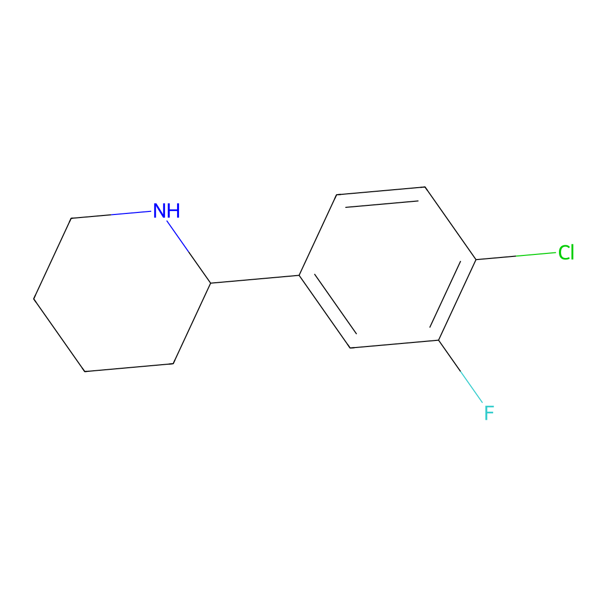 (S)-2-(4-Chloro-3-fluorophenyl)piperidine molecular structure, CAS 1212969-22-6