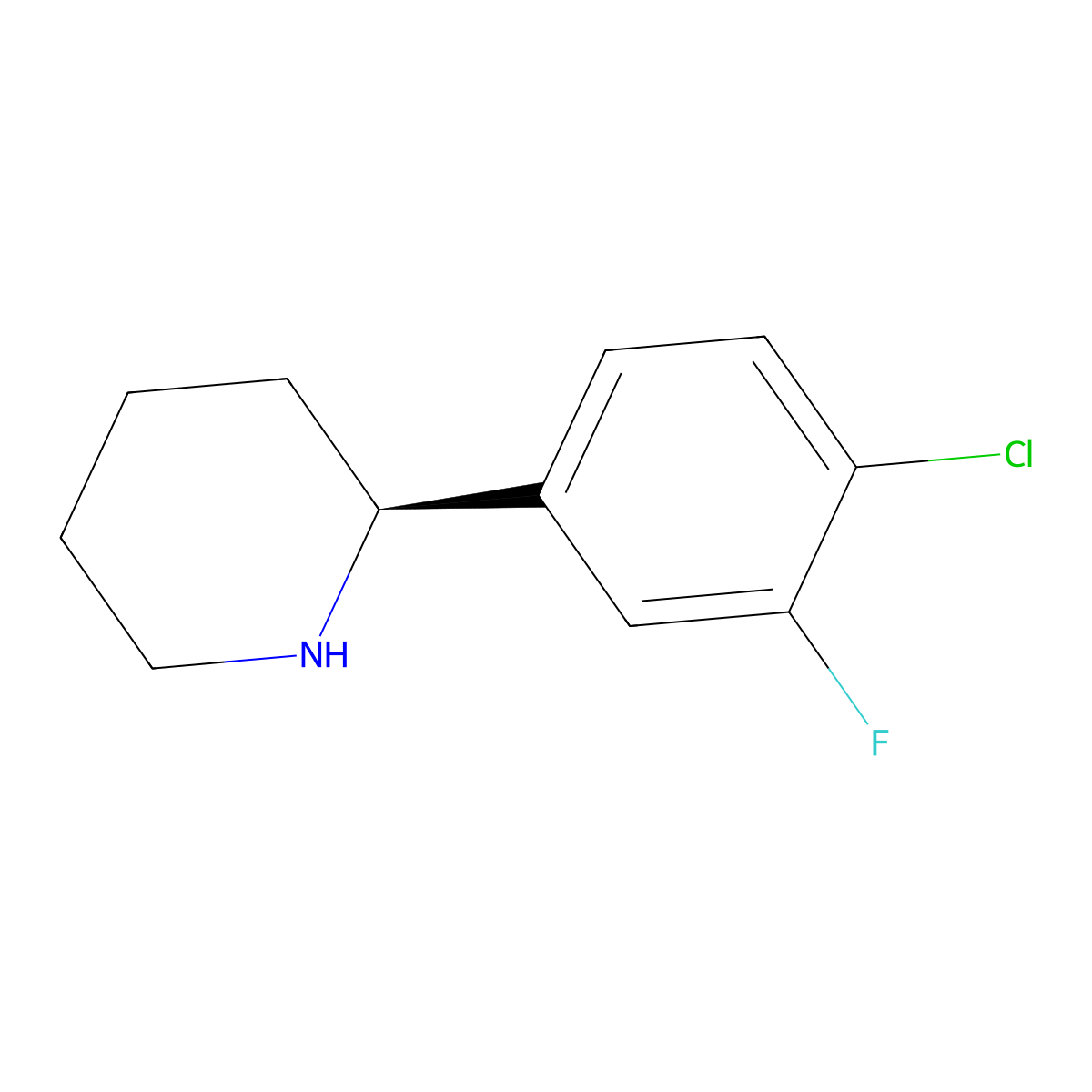 (S)-2-(4-Chloro-3-fluorophenyl)piperidine molecular structure, CAS 1212969-22-6