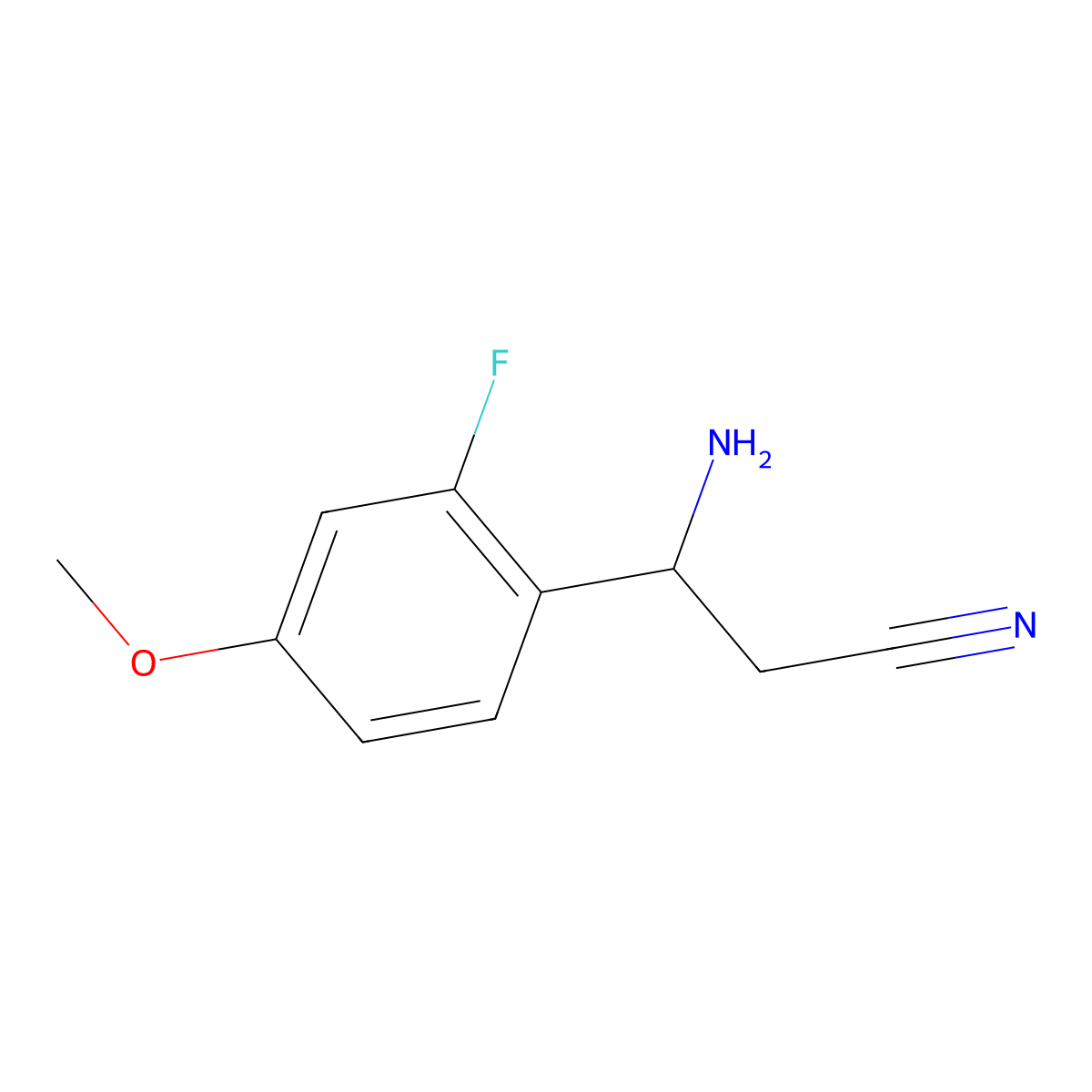 (3R)-3-amino-3-(2-fluoro-4-methoxyphenyl)propanenitrile molecular structure, CAS 1212977-27-9