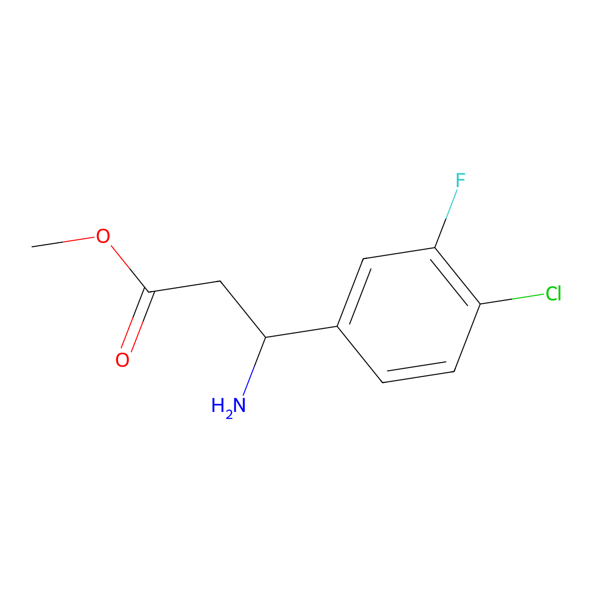 methyl (3S)-3-amino-3-(4-chloro-3-fluorophenyl)propanoate molecular structure, CAS 1212977-52-0