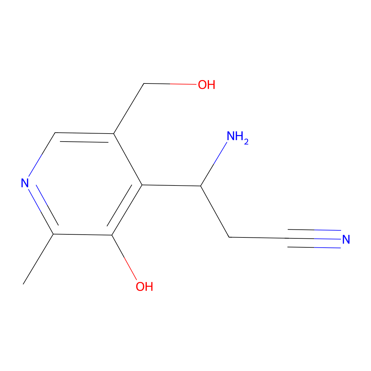 (I(2)R)-I(2)-Amino-3-hydroxy-5-(hydroxymethyl)-2-methyl-4-pyridinepropanenitrile molecular structure, CAS 1212991-17-7