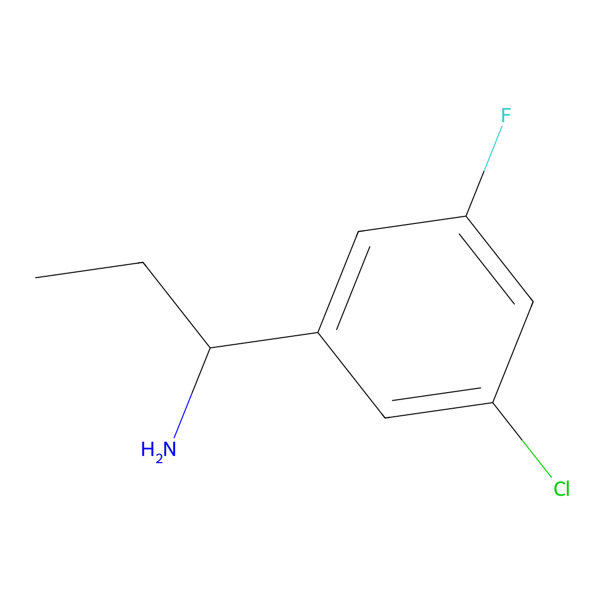 (S)-1-(3-Chloro-5-fluorophenyl)propan-1-amine molecular structure, CAS 1212995-93-1