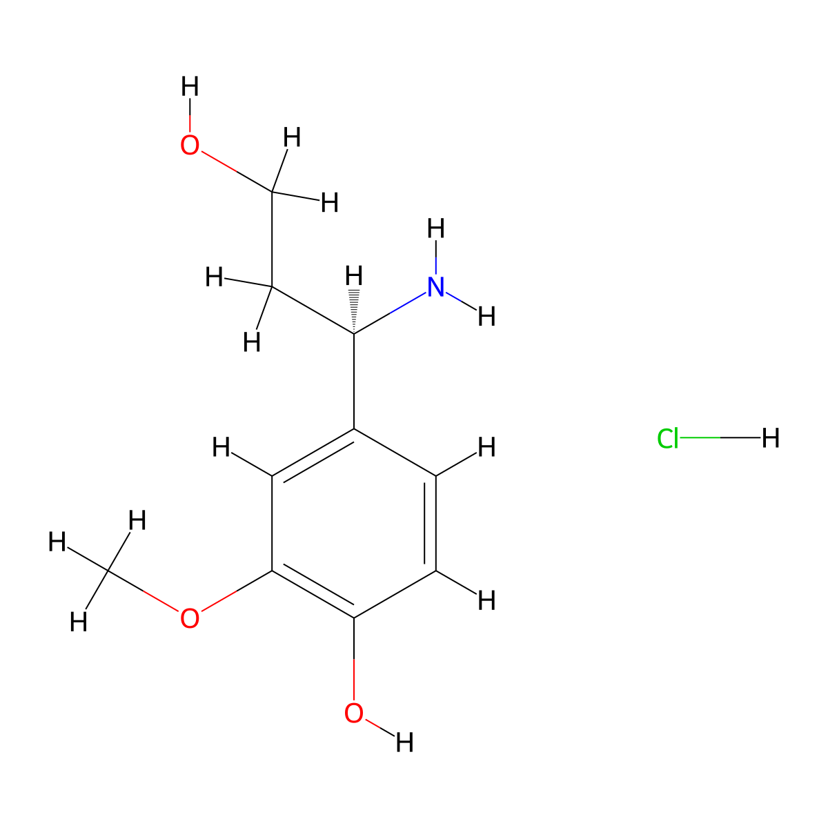 (R)-4-(1-Amino-3-hydroxy-propyl)-2-methoxy-phenol hydrochloride molecular structure, CAS 1212999-86-4