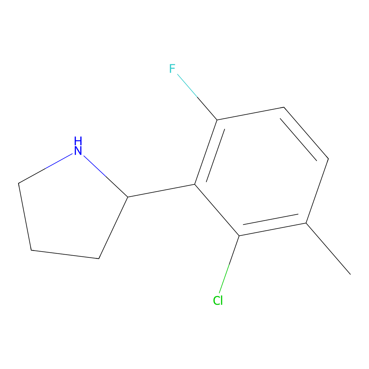 (S)-2-(2-Chloro-6-fluoro-3-methylphenyl)pyrrolidine molecular structure, CAS 1213020-45-1