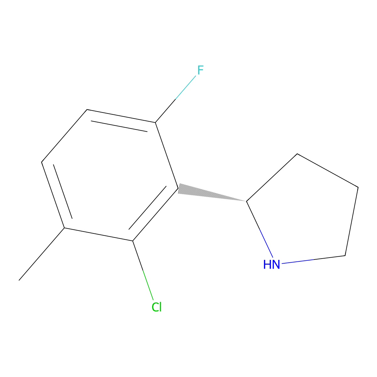 (S)-2-(2-Chloro-6-fluoro-3-methylphenyl)pyrrolidine molecular structure, CAS 1213020-45-1