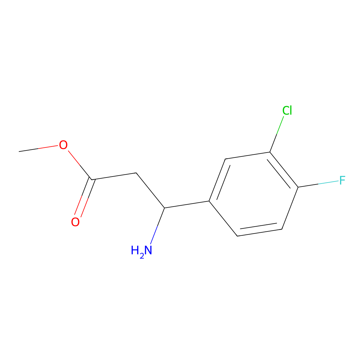 methyl (3S)-3-amino-3-(3-chloro-4-fluorophenyl)propanoate molecular structure, CAS 1213068-92-8