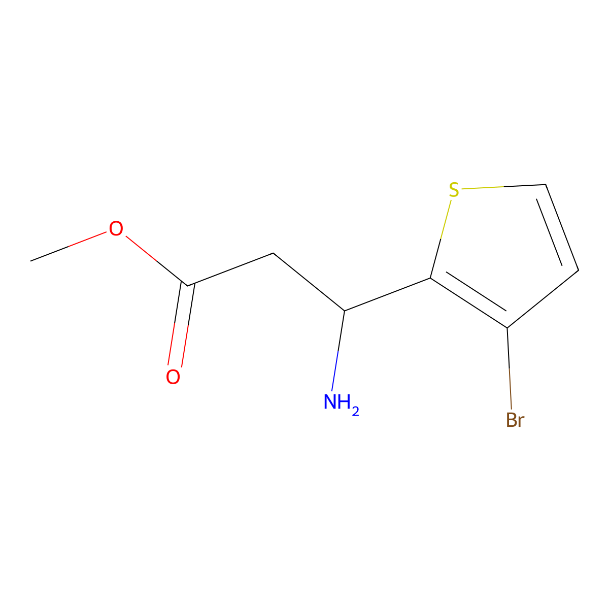 methyl (3R)-3-amino-3-(3-bromothiophen-2-yl)propanoate molecular structure, CAS 1213080-19-3