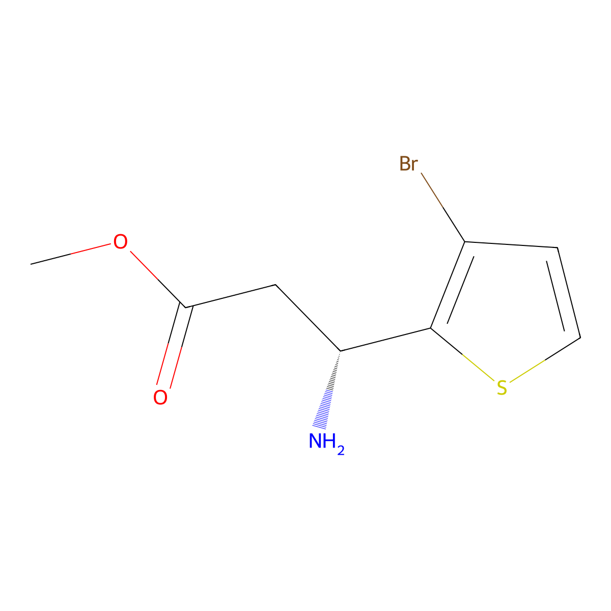 methyl (3R)-3-amino-3-(3-bromothiophen-2-yl)propanoate molecular structure, CAS 1213080-19-3
